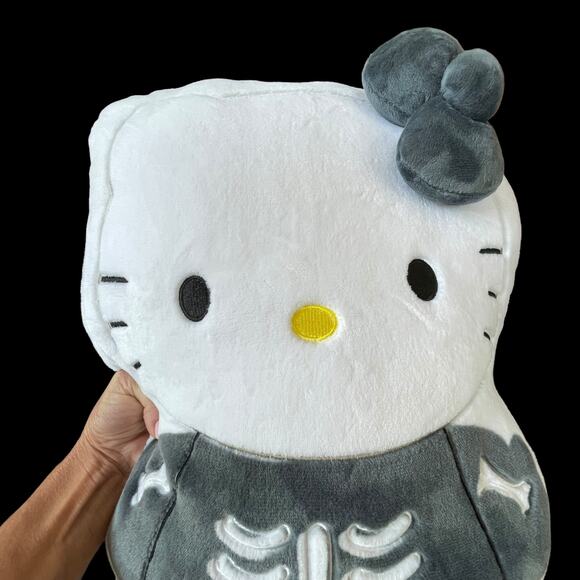 Hello Kitty Skeleton Pillow Halloween Plush White Gray Soft New with Tags - Picture 12 of 16